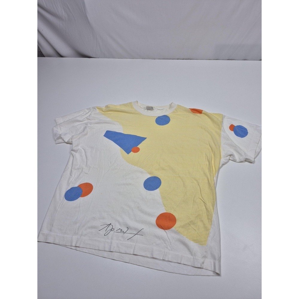 Vintage Benetton Shirt Mens XL White Abstract Graphic Tee Made Italy Cotton